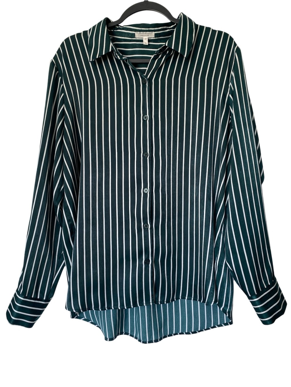 Maurices Green White Striped Button Front Blouse XL